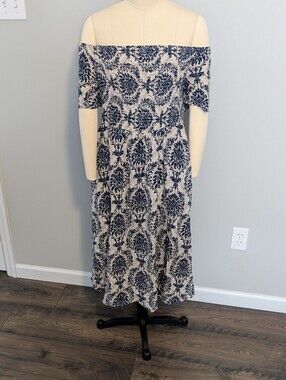 BloomChic Navy Cream Off-Shoulder Printed Midi Dress Size 18-20